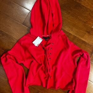 Sanctuary Red Lace-Up Hooded Crop Top
